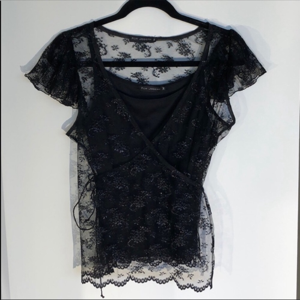 For Joseph sheer sparkle lace wrap top with camisole